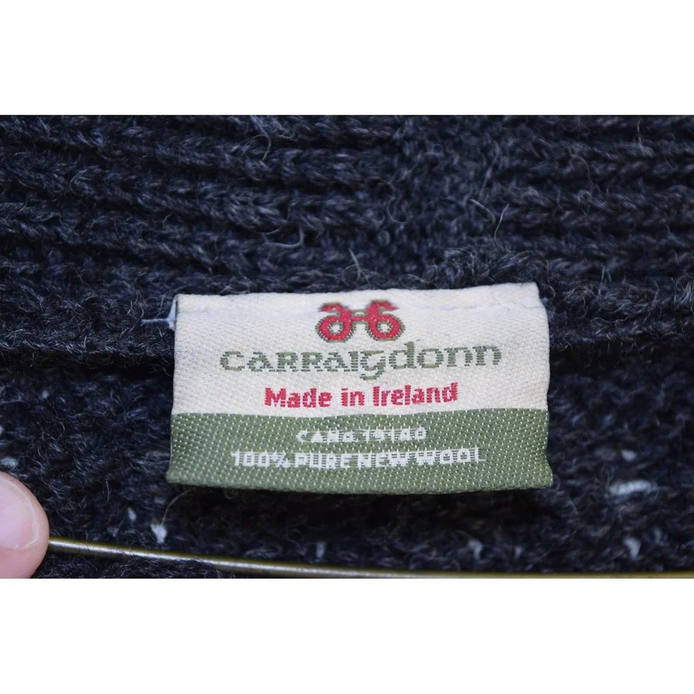 Carraig Donn 100% New Wool Cardigan Fisherman's Cable Knit Gray MENS M Oversized